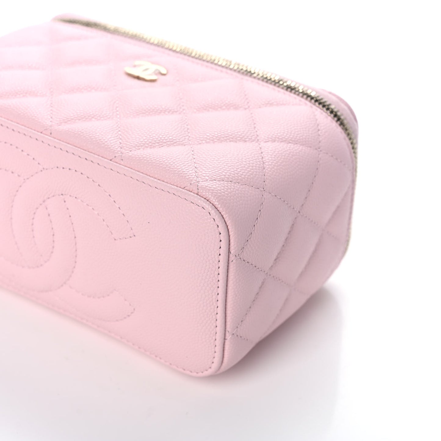 Caviar Quilted Small Vanity Case With Chain Light Pink