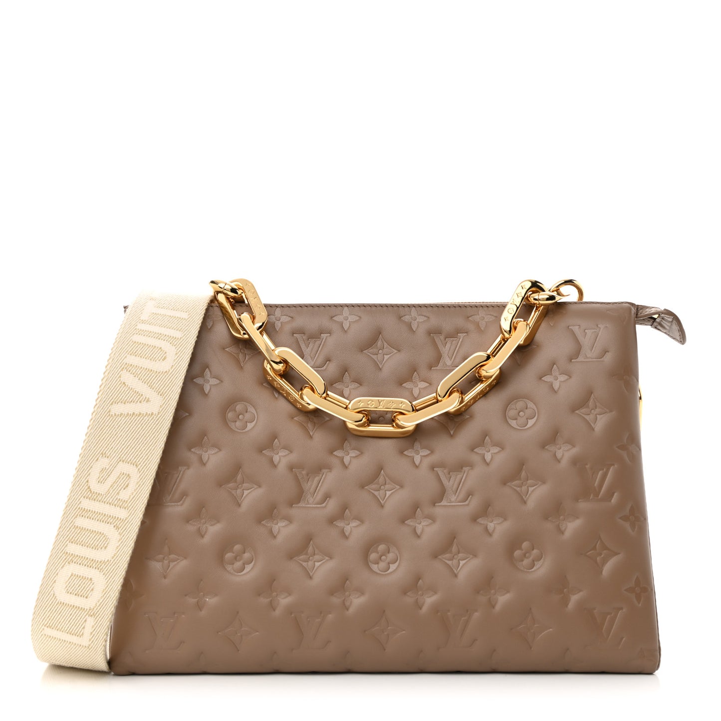 Lambskin Embossed Monogram Coussin MM Taupe