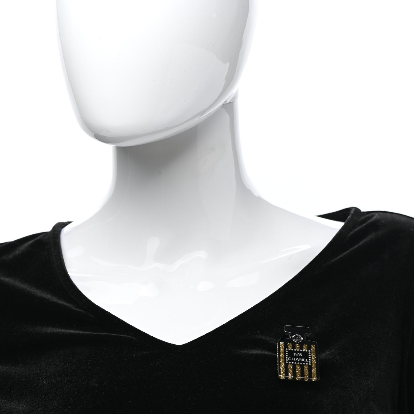 Resin Strass Perfume Bottle CC Brooch Black Gold