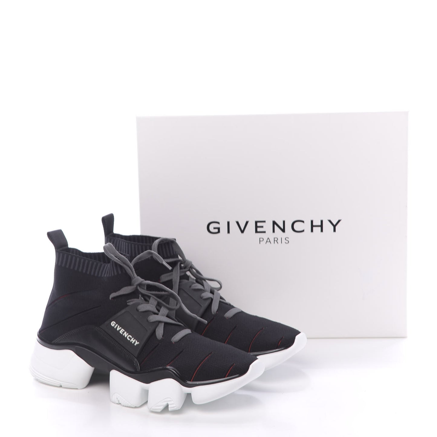 Calfskin Neoprene Knitted Jaw Contrasted Cut Out Mid-Height Sneakers 45 Black Red