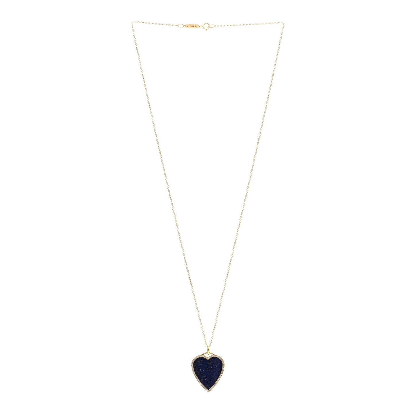 18K Yellow Gold Diamond Lapis Heart Pendant Necklace
