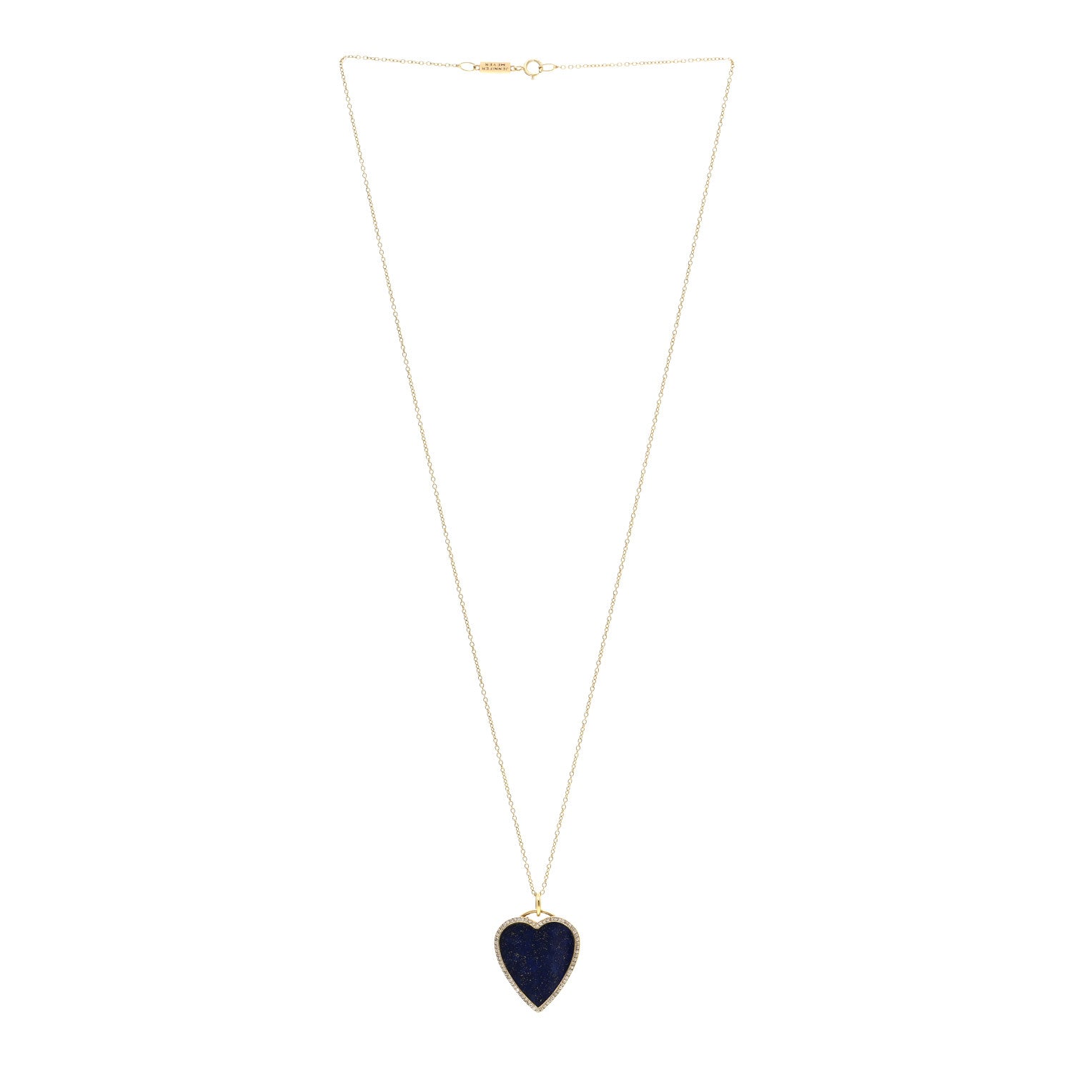 Jennifer Meyer 18K Yellow Gold Diamond Lapis Heart Pendant Necklace 3 of 4
