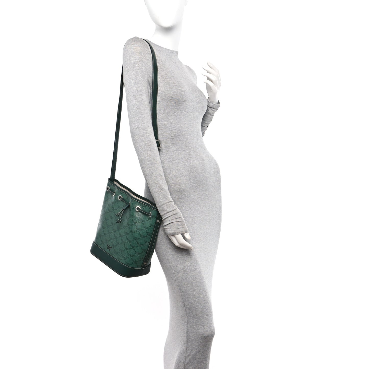 Lauretos Spanish Calfskin Medium Himmel Drawstring Bucket Bag Forest Green