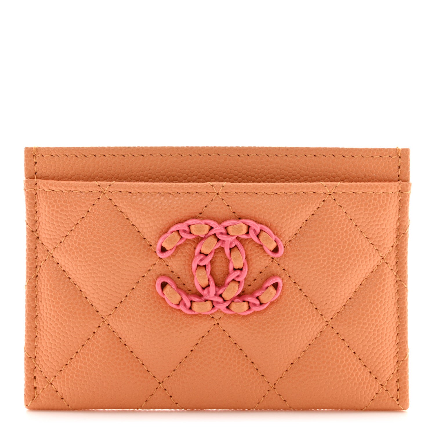Chanel Caviar Flashy CC Quilted Card Holder Orange Pink 1 of 9