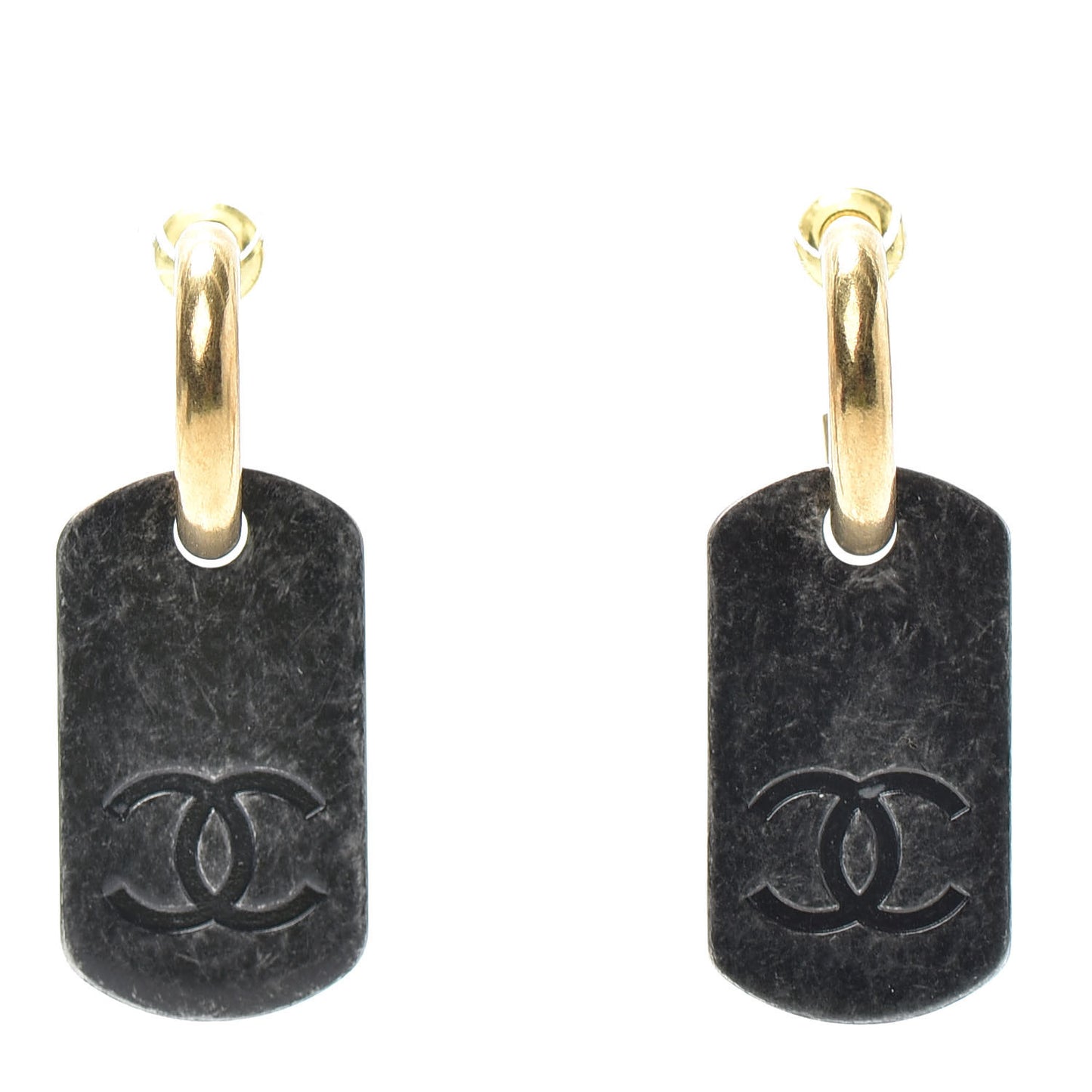 ID Dog Tag Earrings Ruthenium Gold