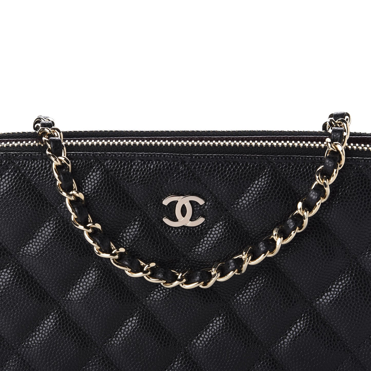 Caviar Quilted Small Clutch With Chain Black