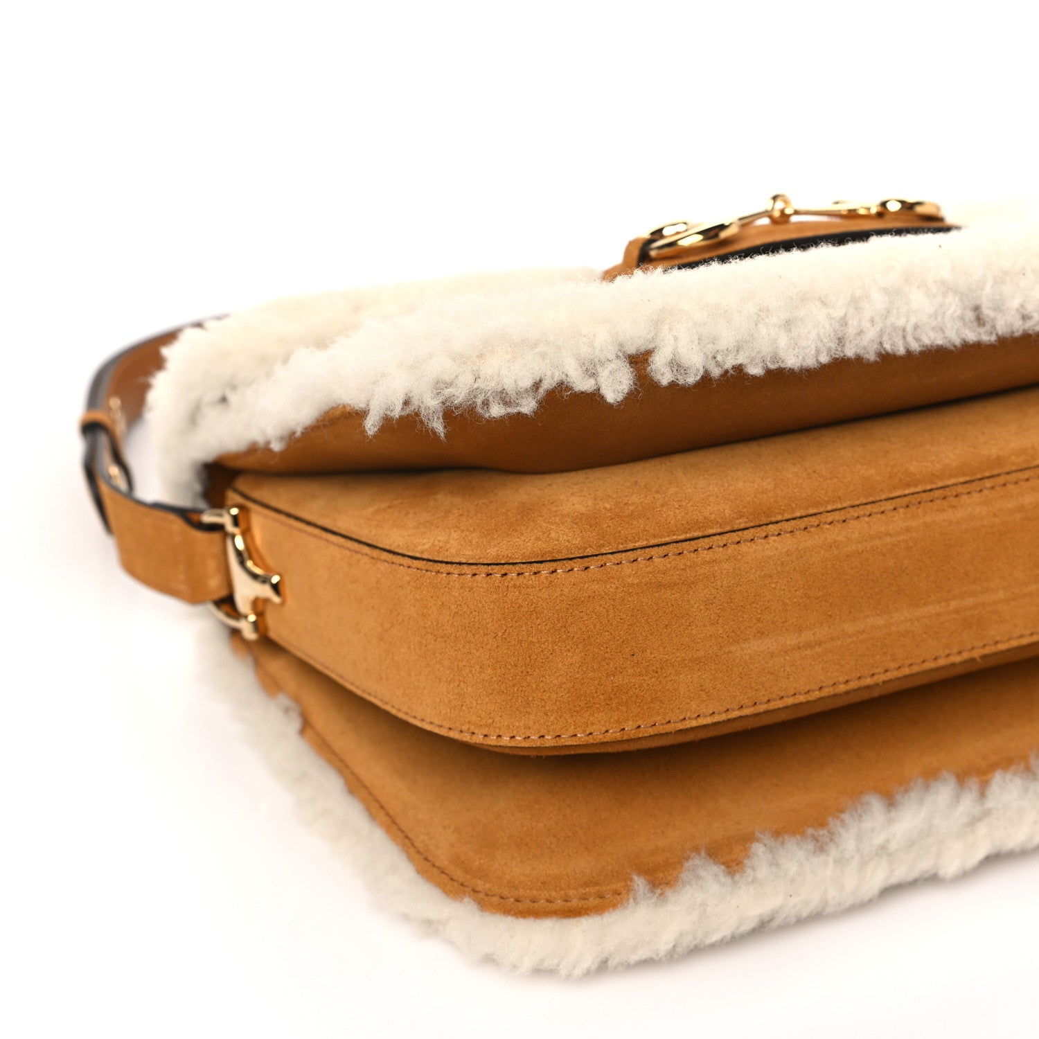 Gucci Suede Shearling Horsebit 1955 Shoulder Bag Brown Sugar 9 of 11