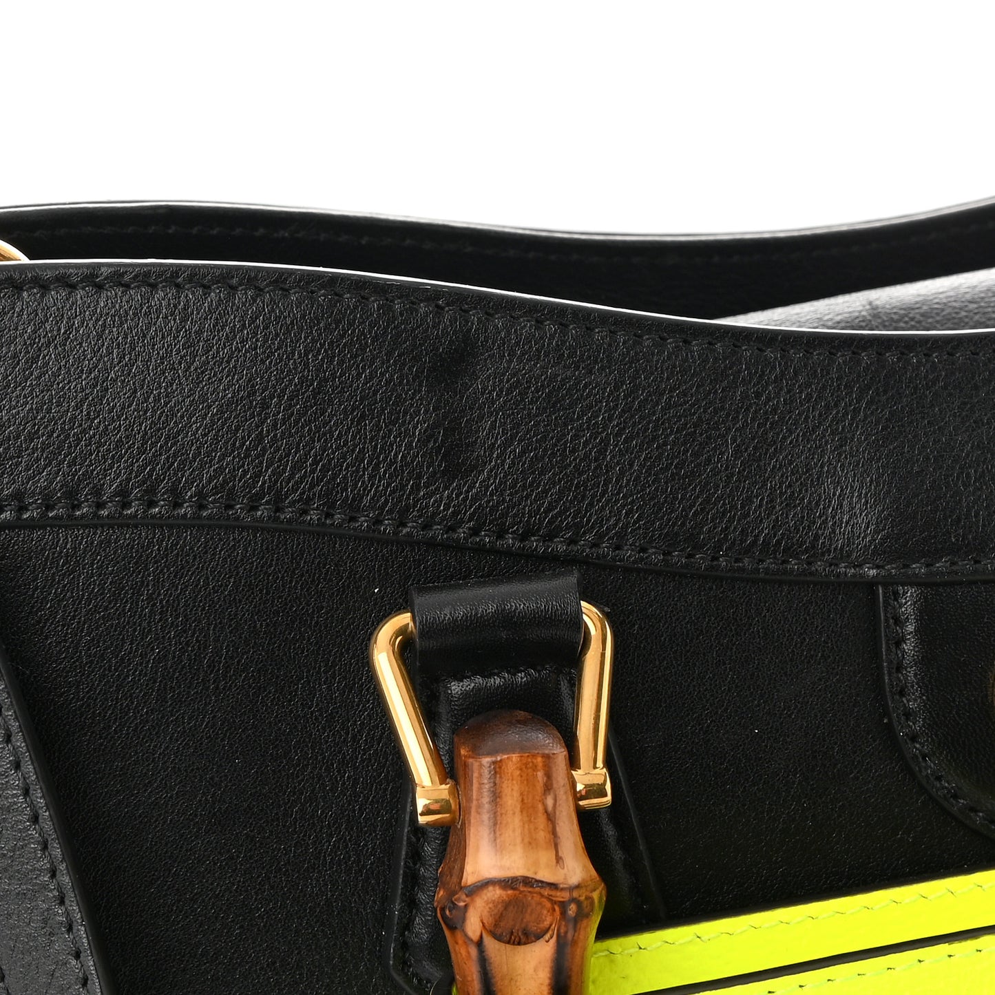 Calfskin Medium Diana Tote Bag Black Yellow Fluo