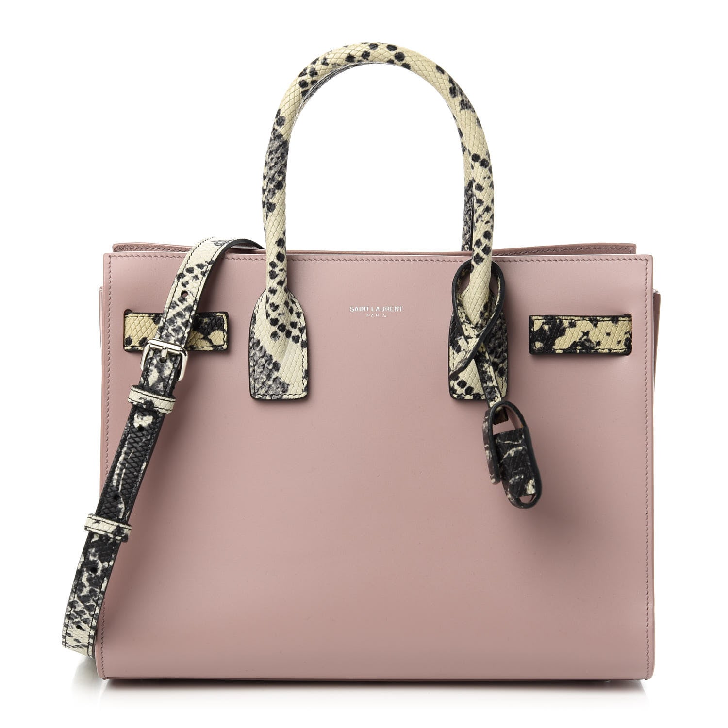 Saint Laurent Calfskin Python Embossed Small Sac De Jour Powder