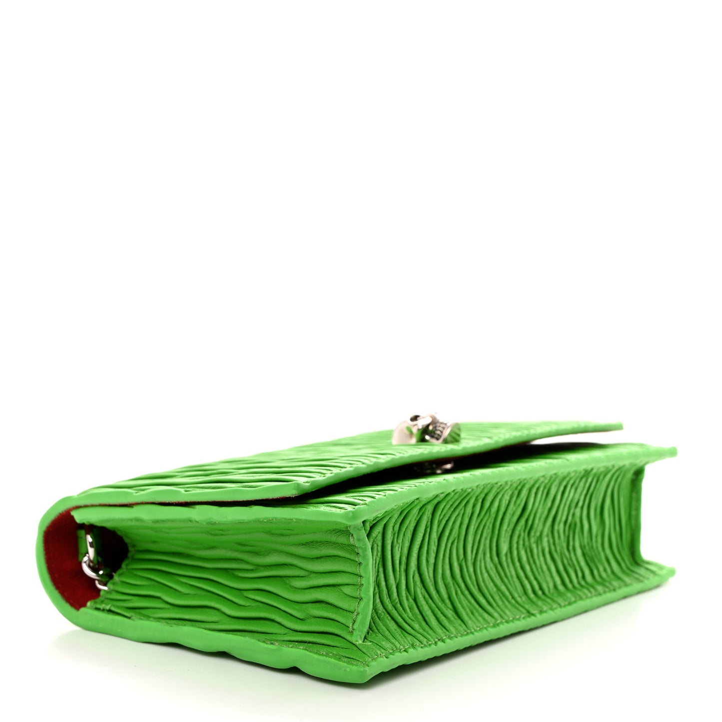 Lambskin Pleated Skull Small Chain Crossbody Bag Acid Green