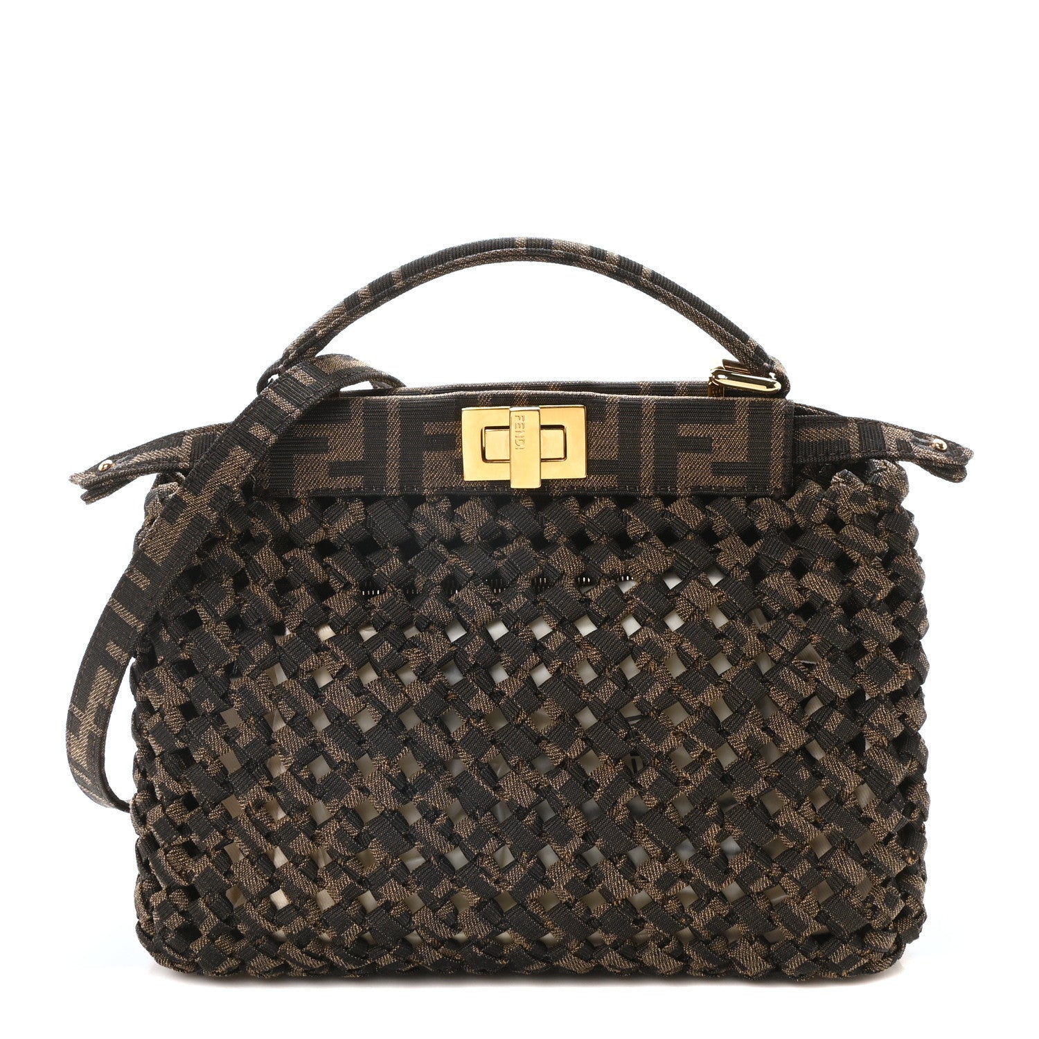 fendi peekaboo mini box dust bag rain coat Fendi Fabric Jacquard FF 1974 Woven Knotted Mini Peekaboo Iconic Satchel Tobacco Moro 1677144 – FASHIONPHILE