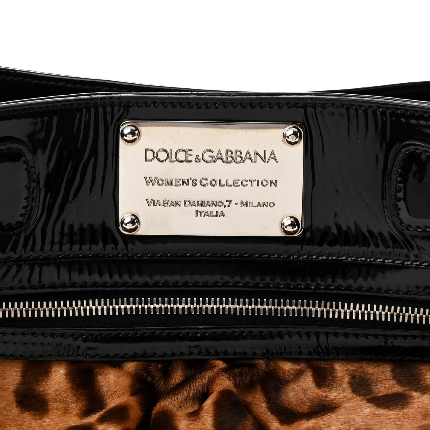 Calf Hair Leopard Print Patent Miss Silky Satchel Naturale