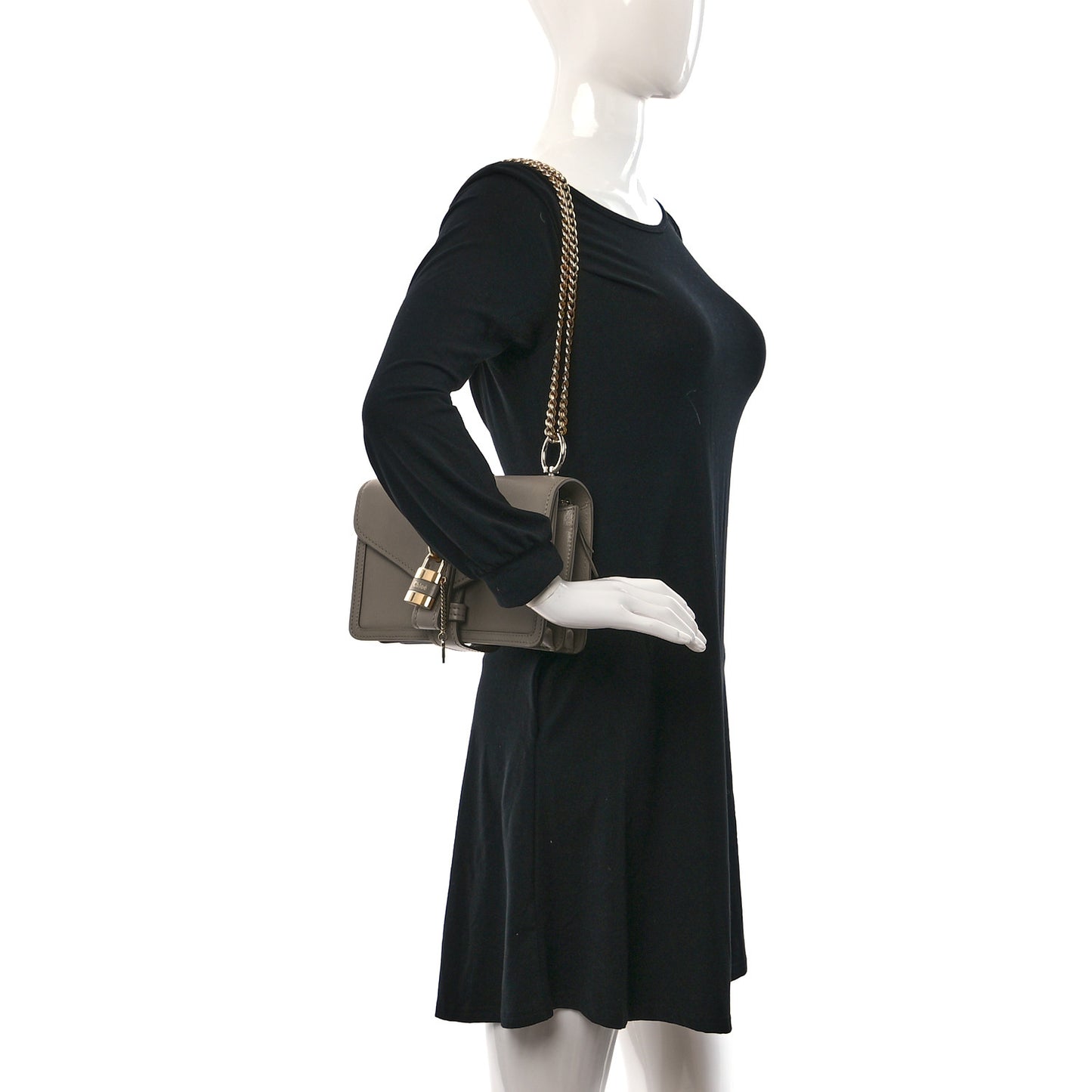 Shiny Goatskin Calfskin Aby Chain Shoulder Bag Motty Grey