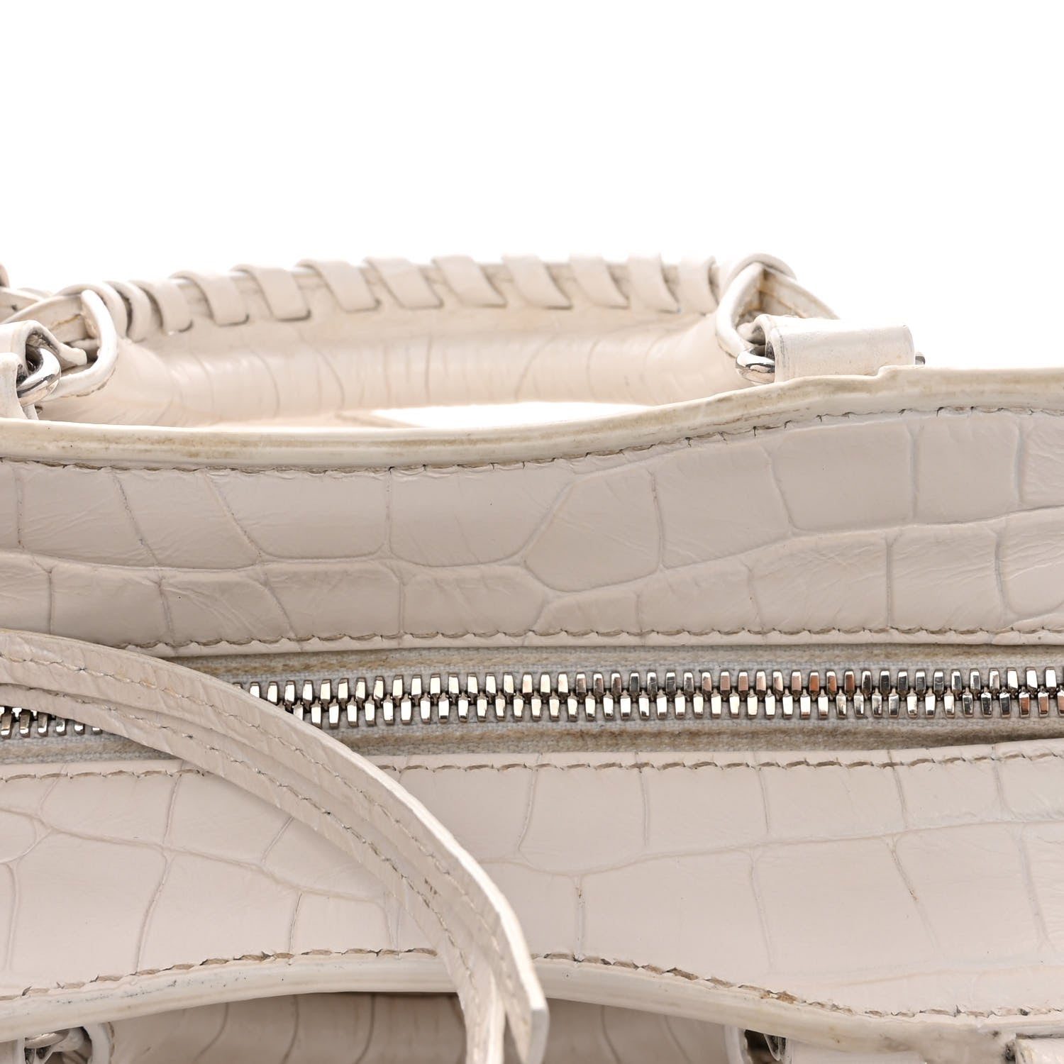 Balenciaga Extra Supple Calfskin Crocodile Embossed Neo Classic Silver Hardware Mini City White 11 of 12