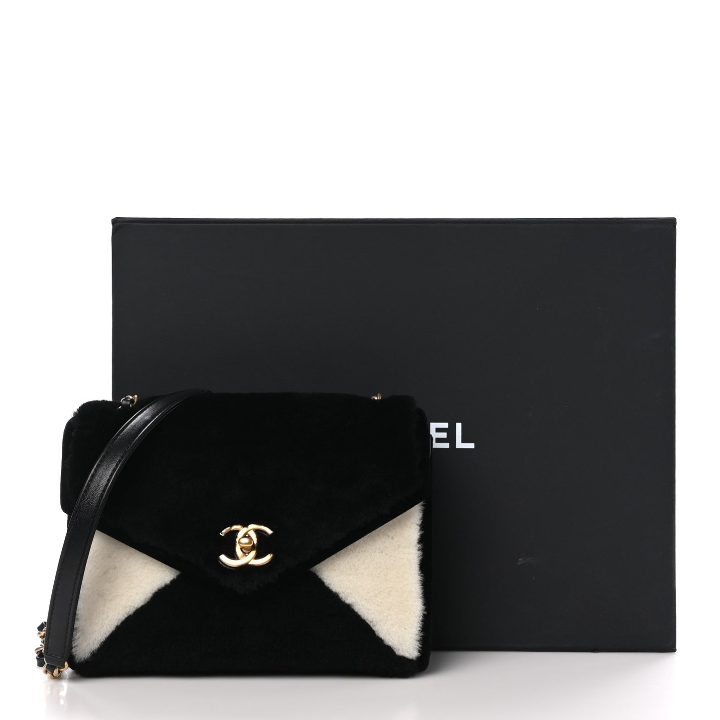 Shearling Checkered Flap Bag Black White
