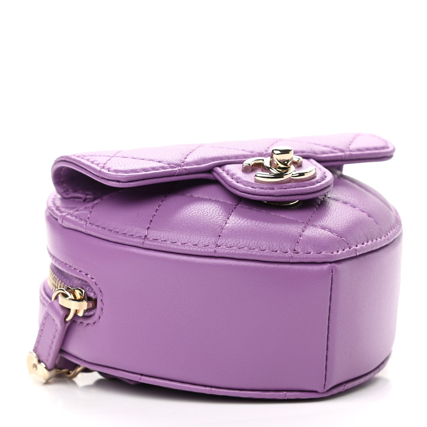 Lambskin Quilted CC In Love Heart Waist Belt Bag With Chain Purple