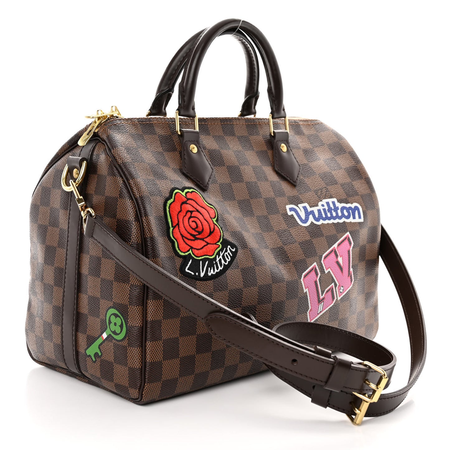 Damier Ebene Patches Speedy Bandouliere 30