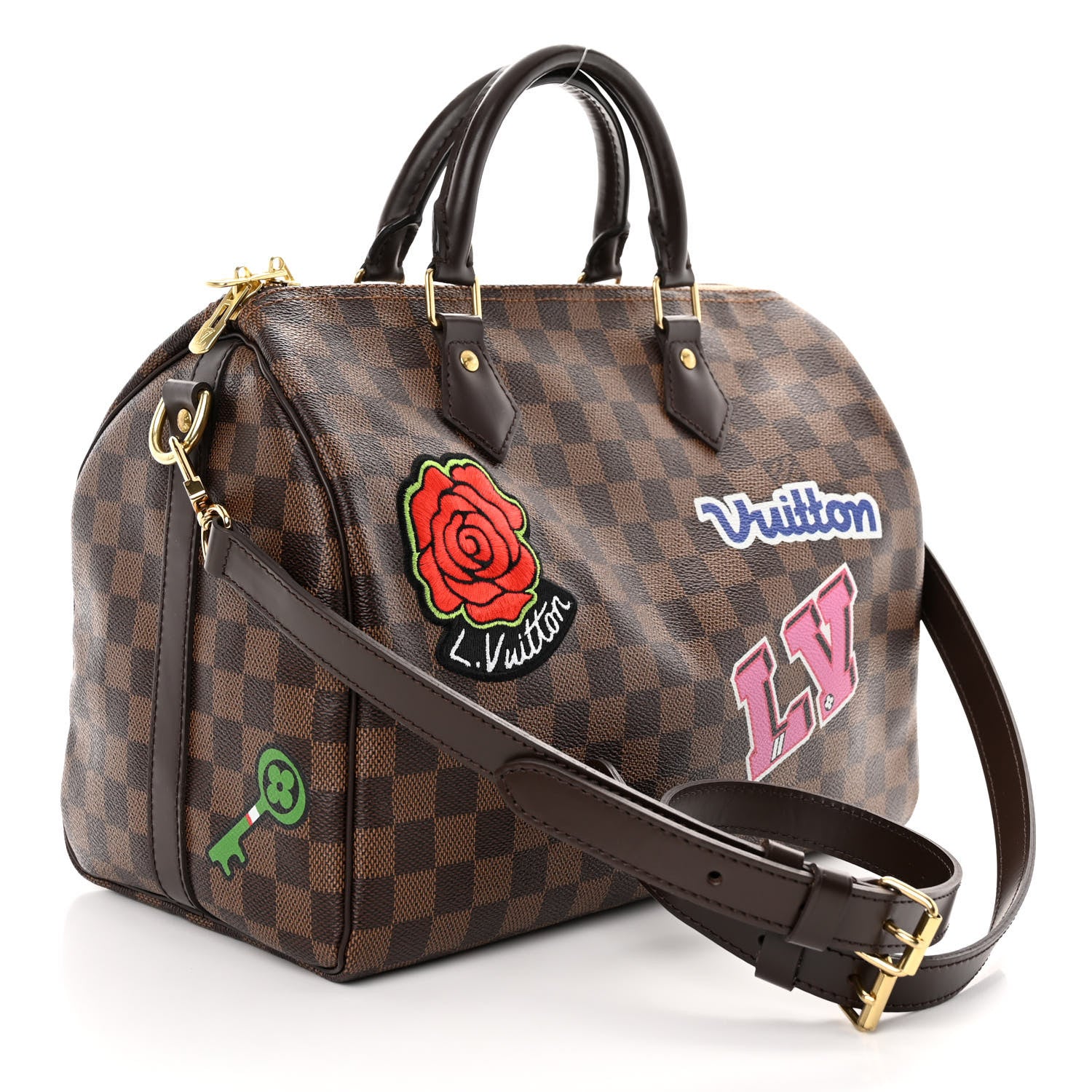 Louis Vuitton Damier Ebene Patches Speedy Bandouliere 30 3 of 9