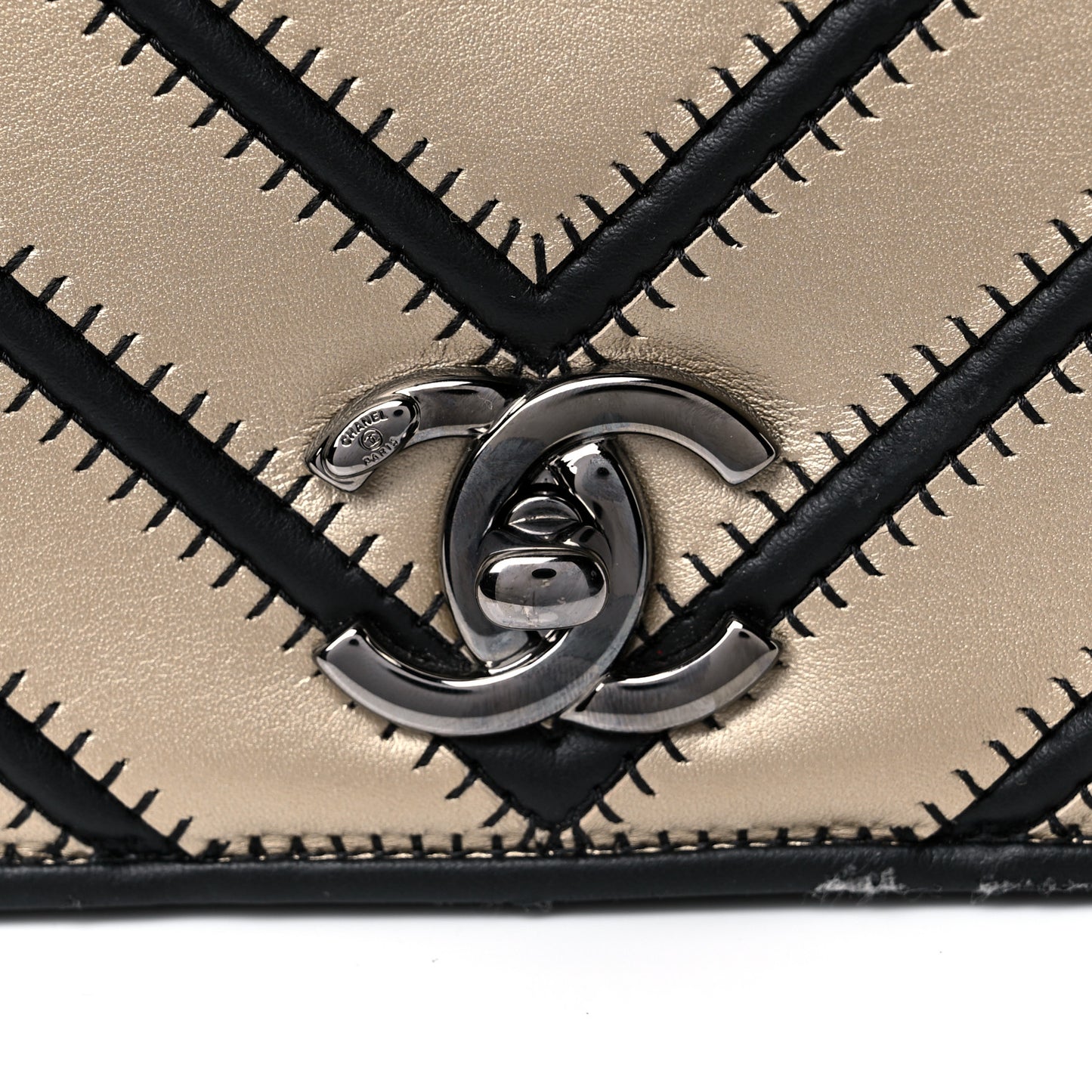 Grosgrain Chevron Quilted Couture Flap Black Gold