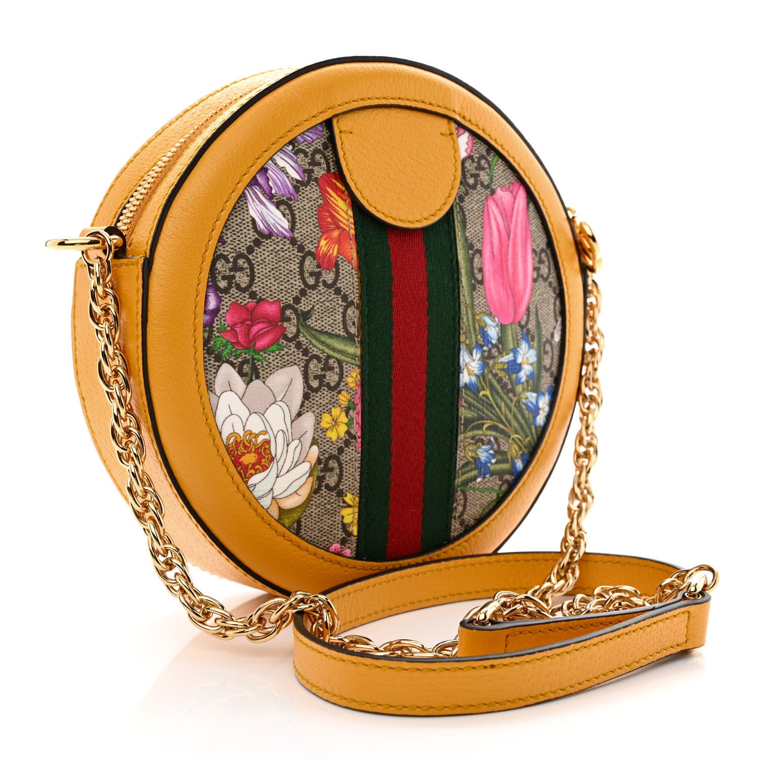 Gucci GG Supreme Monogram Flora Web Mini Ophidia Round Shoulder Bag Beige Multicolor Crop 3 of 10