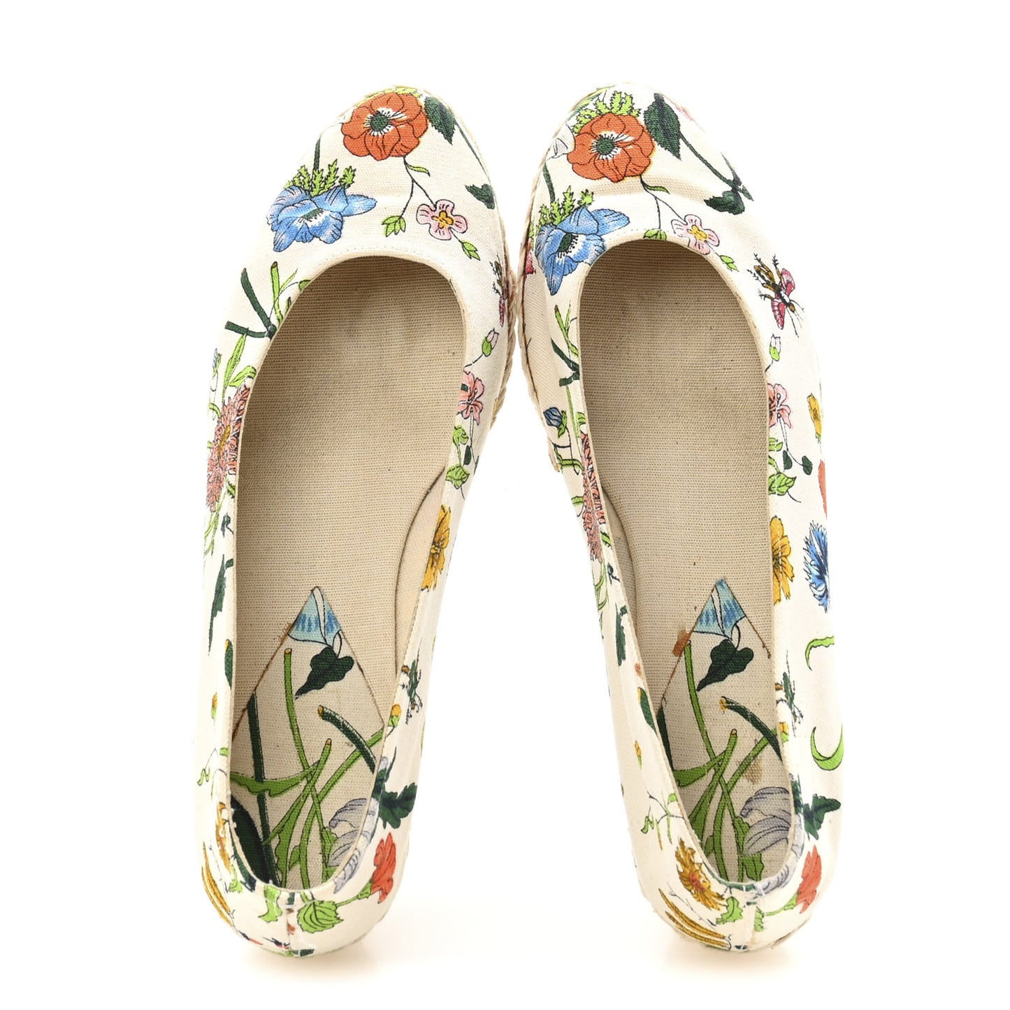Canvas Flora Print Espadrilles Short Wedges 37 White Multicolor