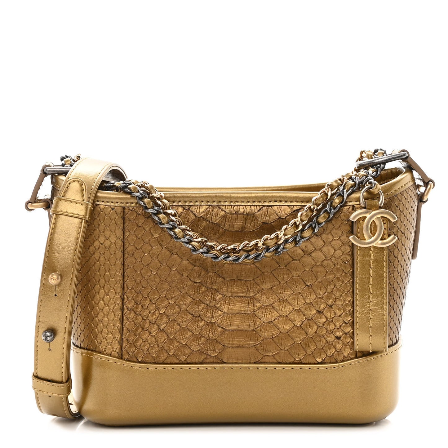 Metallic Snakeskin Small Gabrielle Hobo Gold