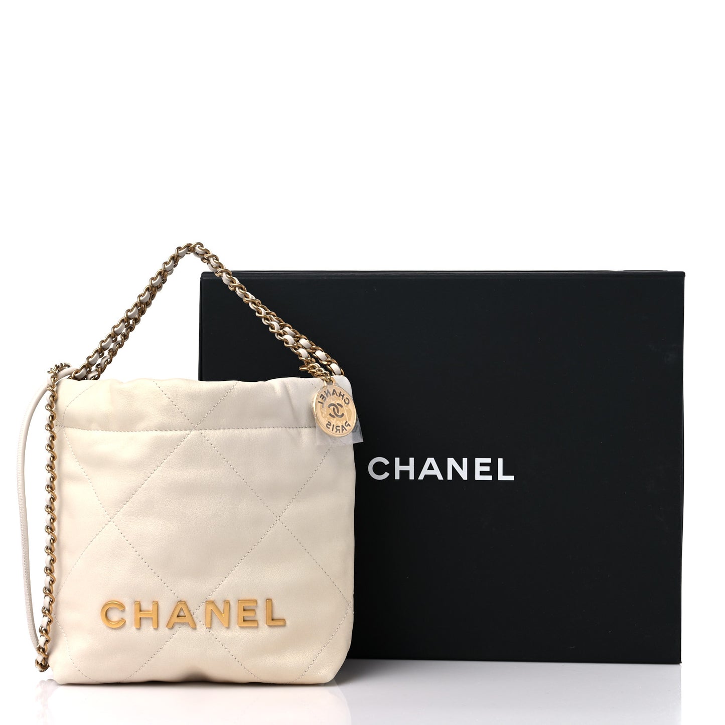 Pearly Shaded Calfskin Quilted Mini Chanel 22 Ecru Golden