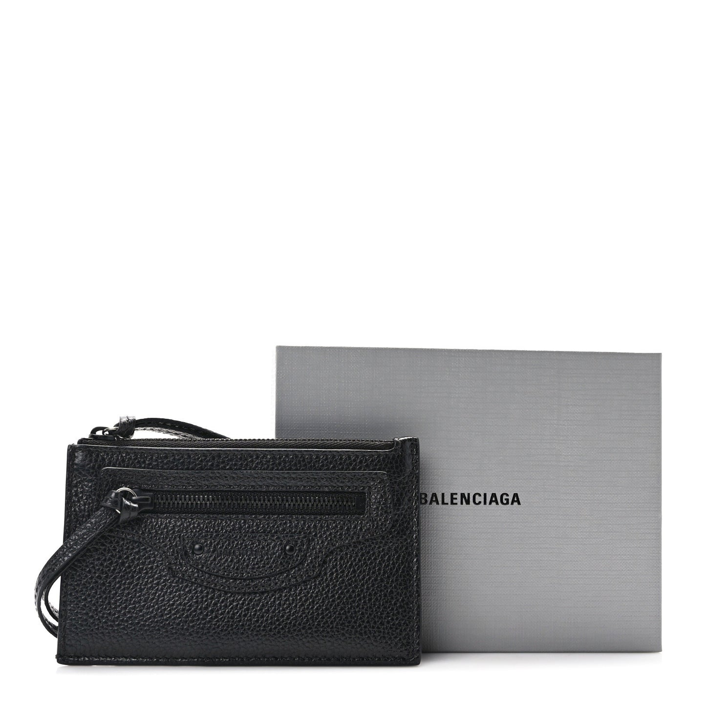Grained Calfskin Monochrome Neo Classic Brass Hardware Long Coin Case Card Holder Black