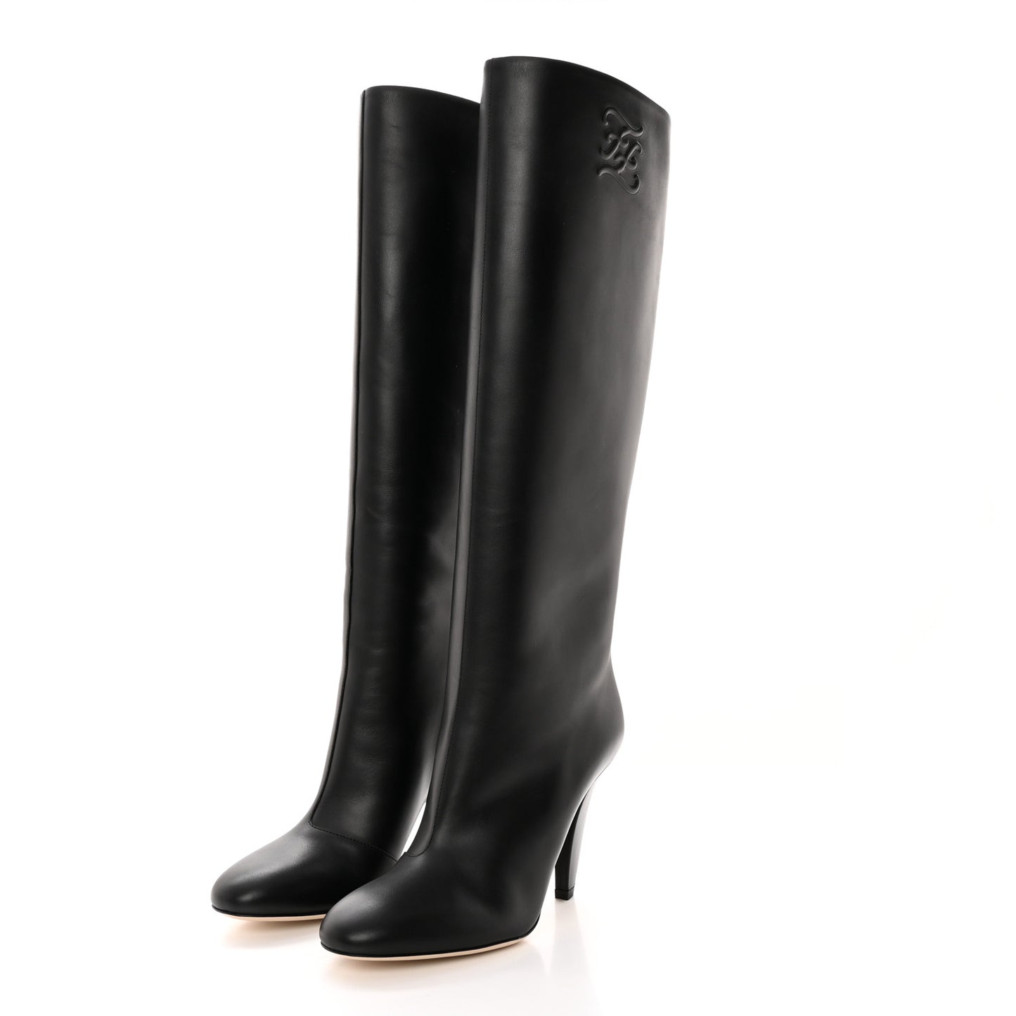 Vitello Karligraphy Embossed Knee High Boots 37 Black