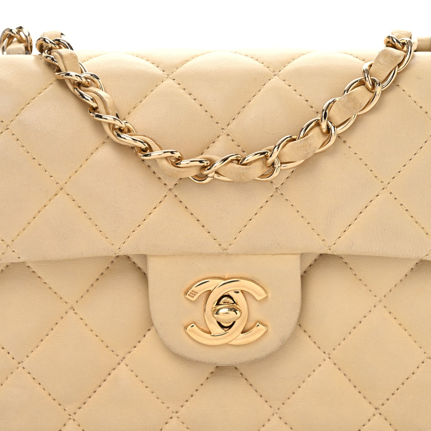 Lambskin Quilted Mini Square Flap Beige