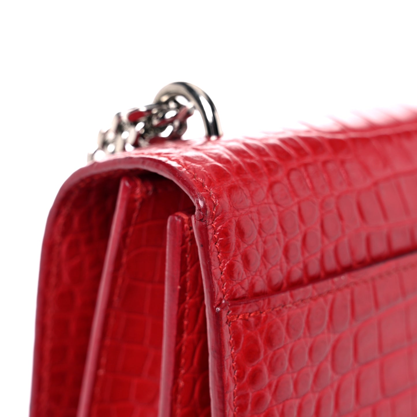 Calfskin Crocodile Embossed Medium Monogram Sunset Rouge Eros