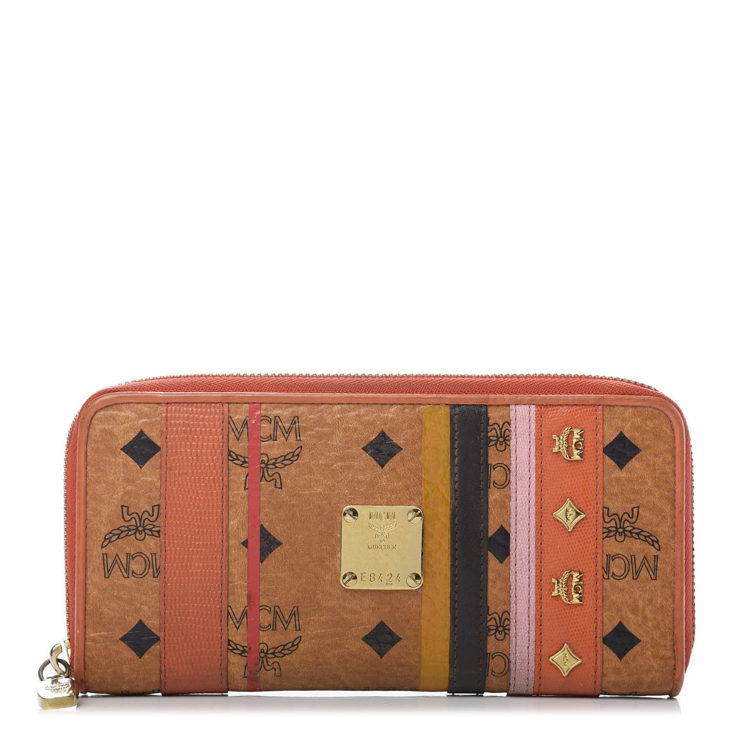 Visetos Striped Zip Around Wallet Cognac