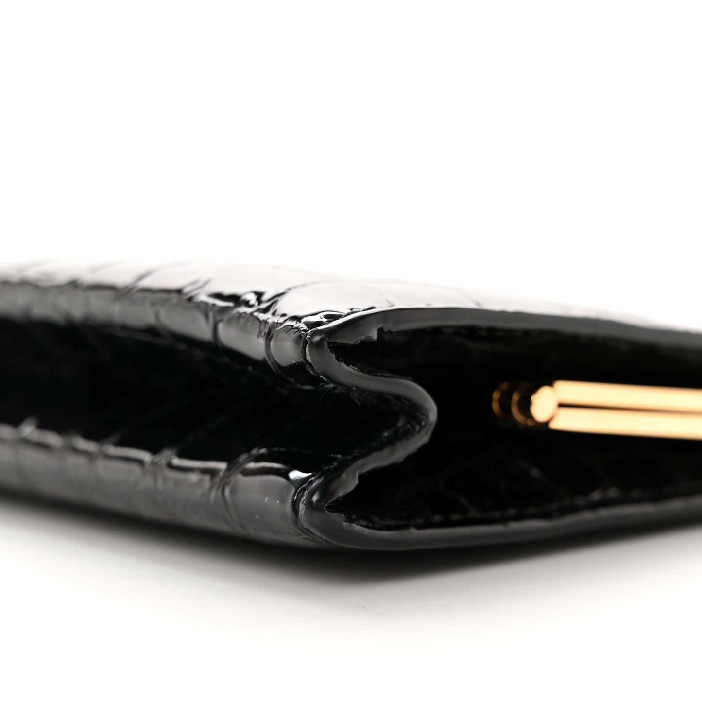 Lacquered Calfskin Crocodile Embossed Small Midnight Clutch Black