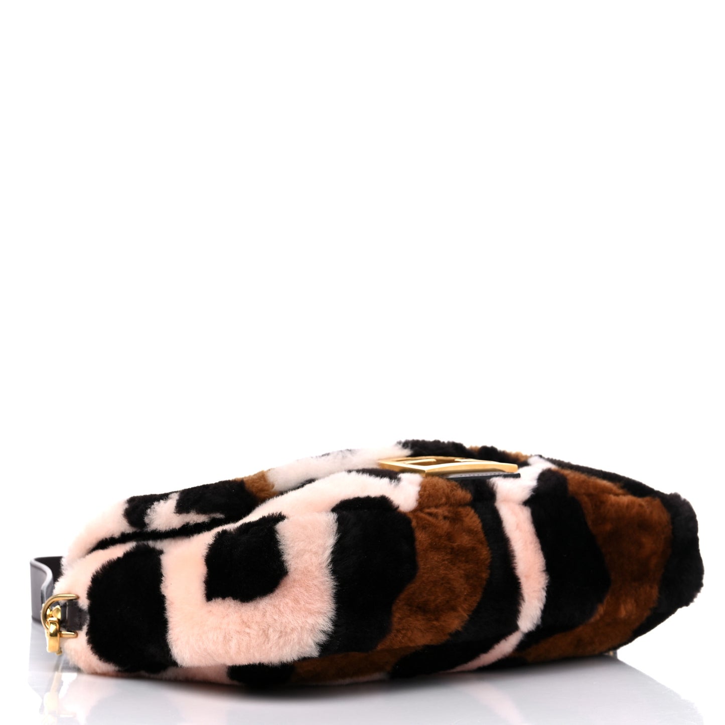 Shearling Vitello Dolce Leopard Print Large Baguette Pink Brown Multicolor