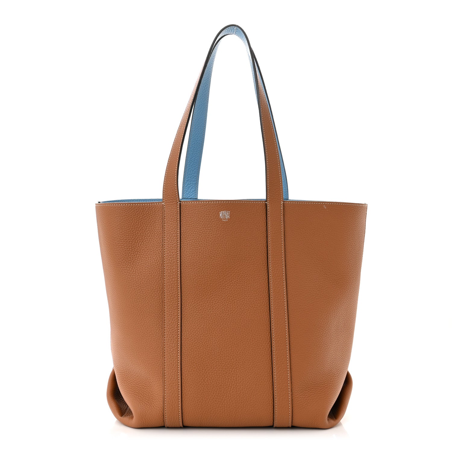 Moynat Taurillon Gex Calfskin Duo Vertical Reversible Tote Cannelle Azur 1 of 17