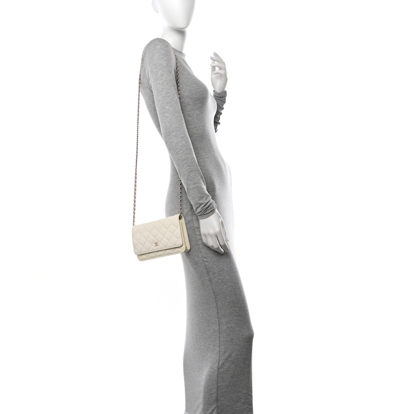 Caviar Quilted Wallet on Chain WOC White