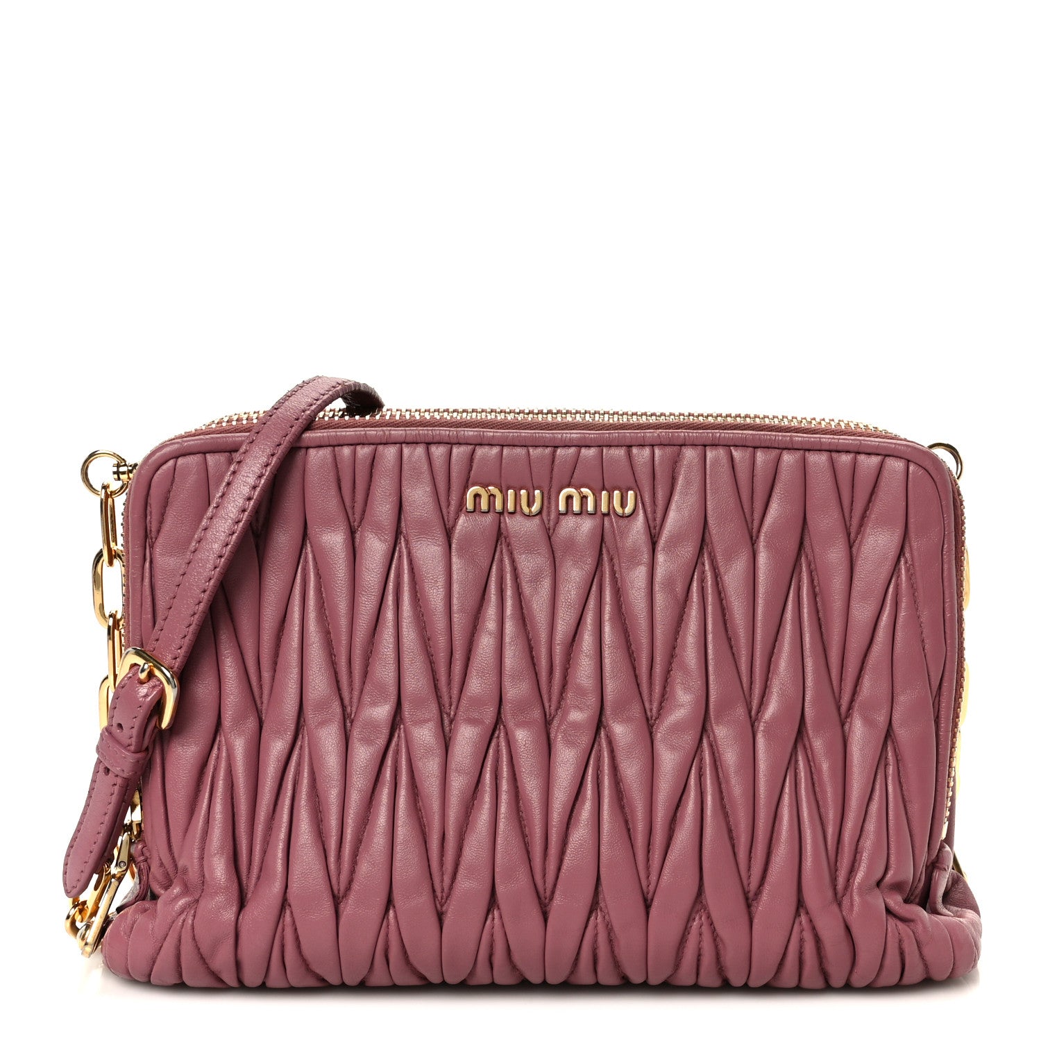 Miu Miu Vitello Lux Matelasse Double Zip Shoulder Bag Rosa 1827793