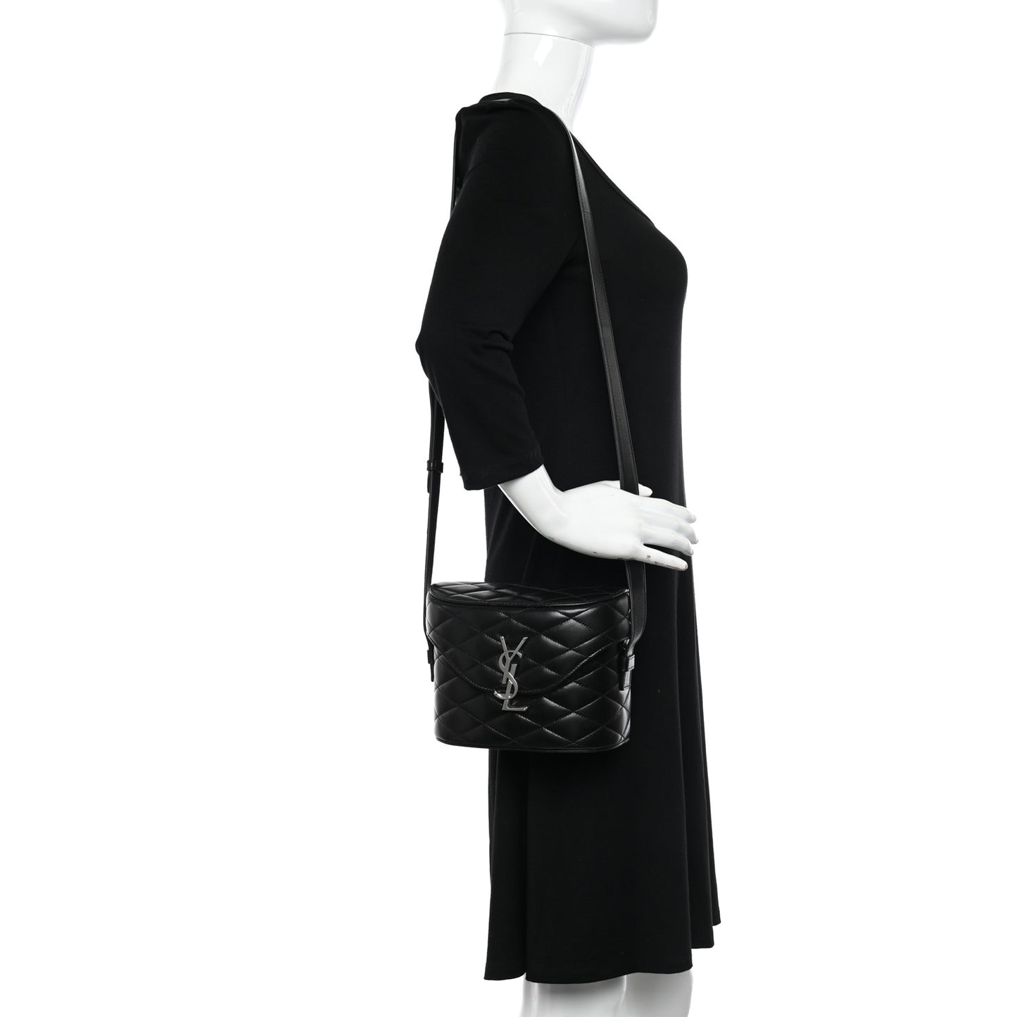 Lambskin Quilted Monogram June Box Bag Black