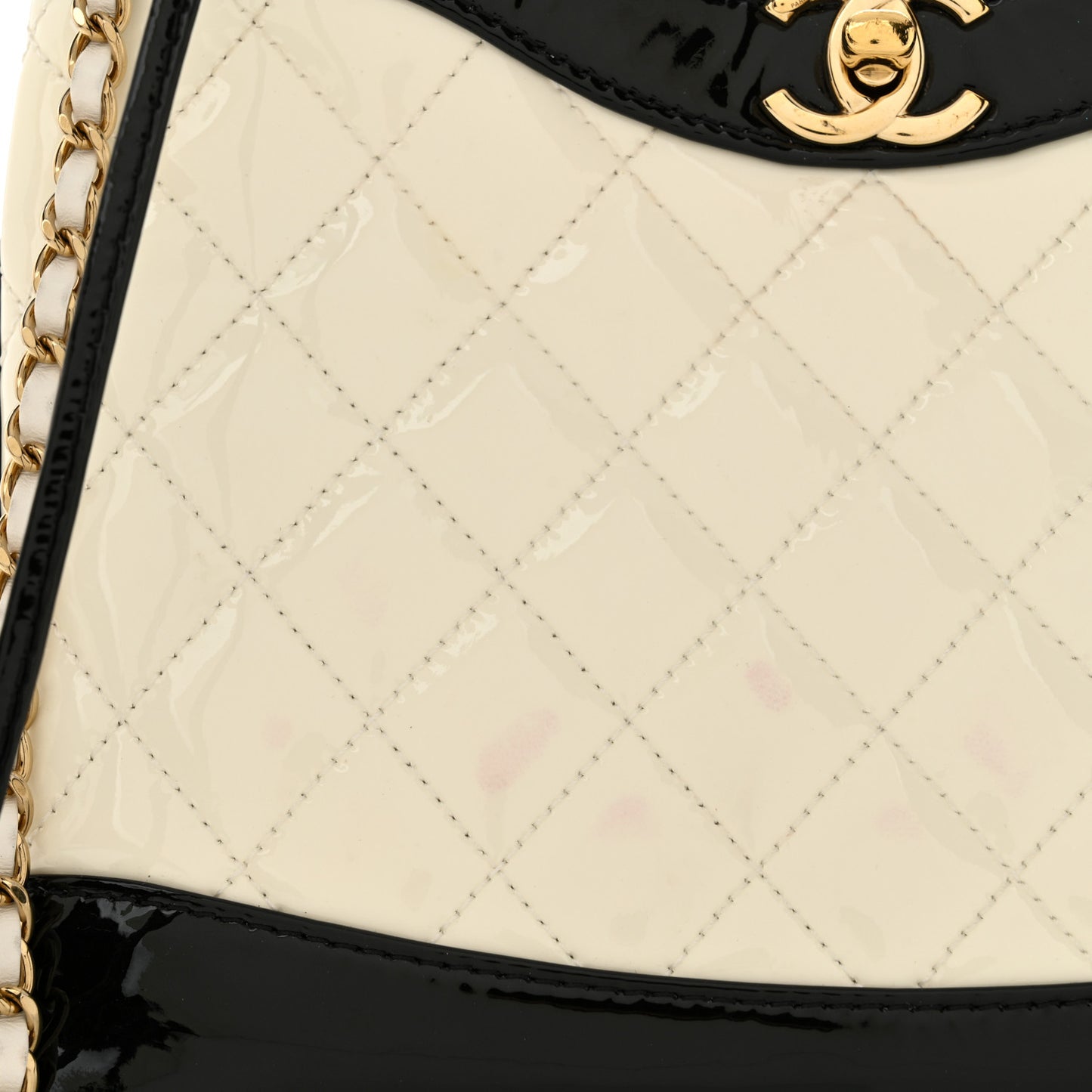 Patent Calfskin Quilted Mini 31 Shopping Bag White Black