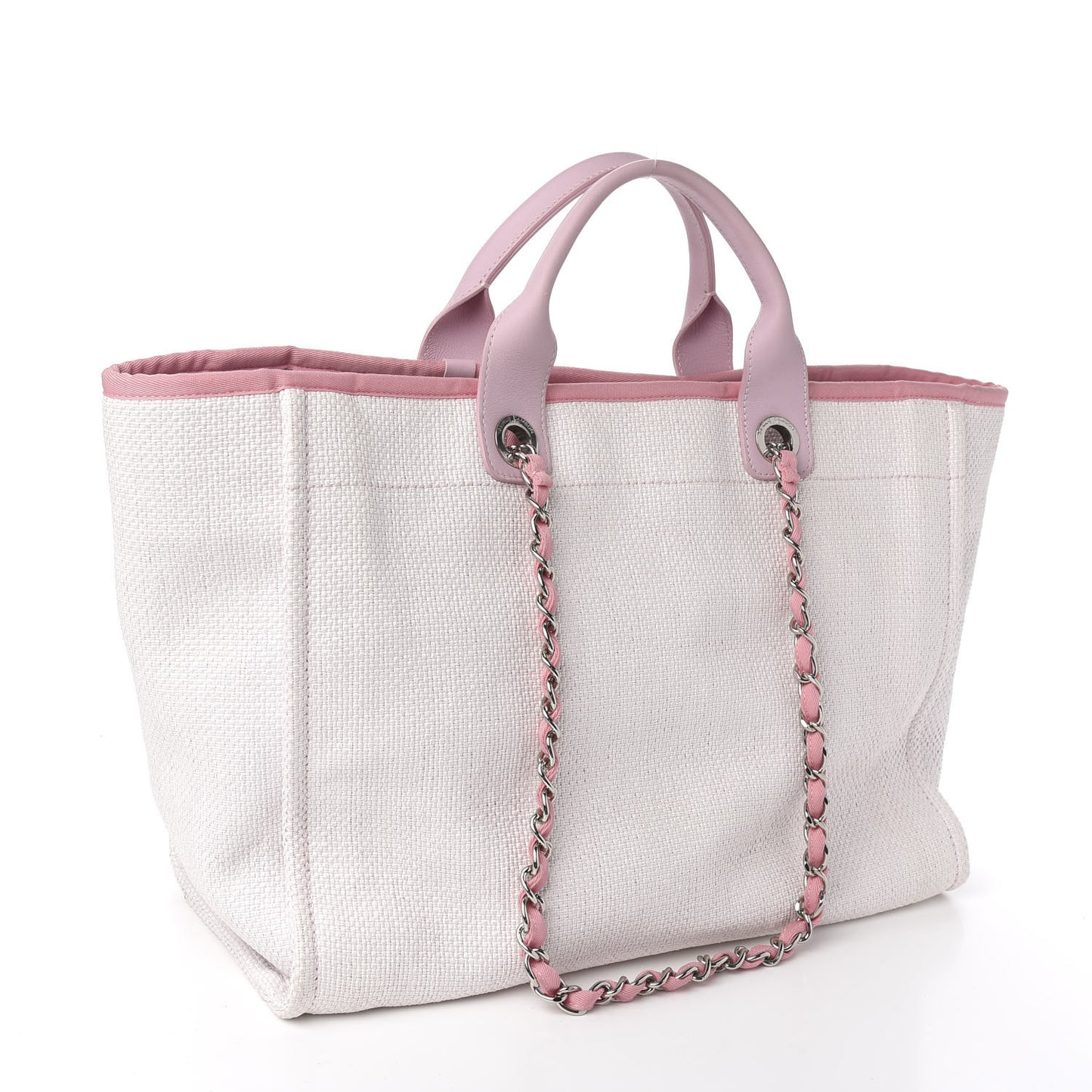 Woven Straw Raffia Medium Deauville Tote Pink