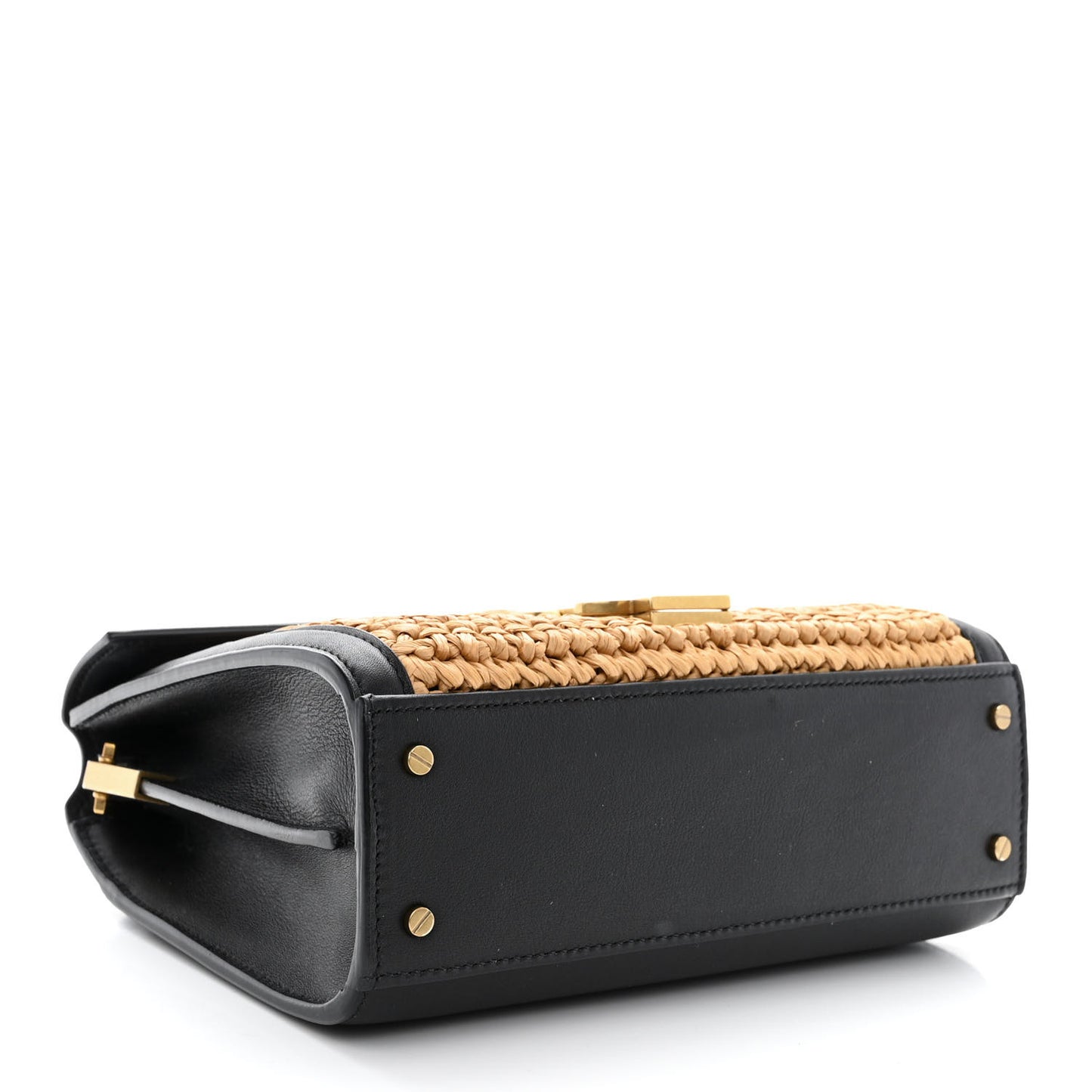 Raffia Calfskin Mini Classic Monogram Cassandra Top Handle Black Natural