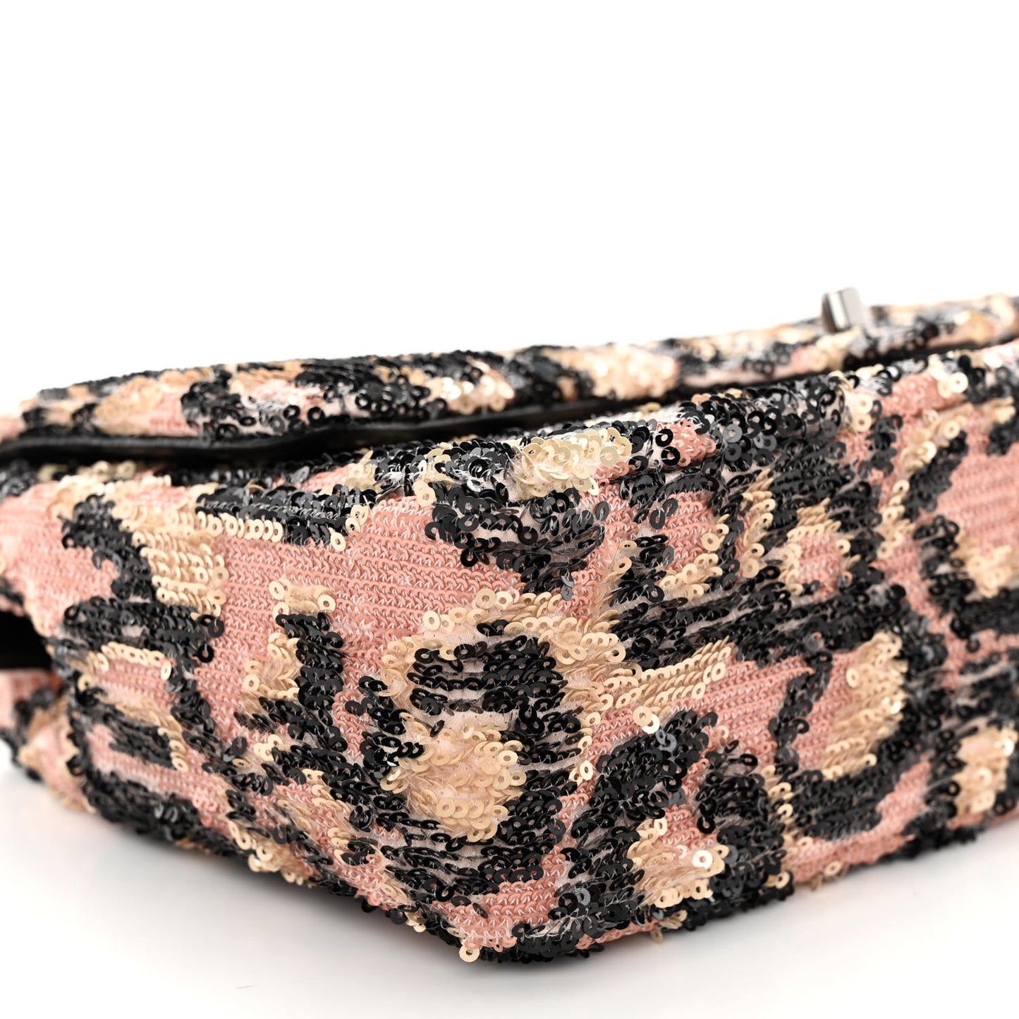 Sequin Leopard Print Quilted Medium Single Flap Pink Gold