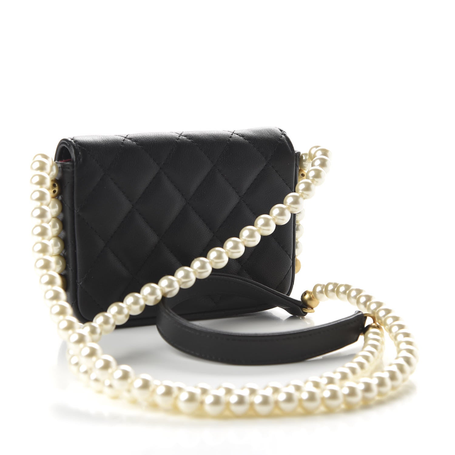 Chanel Calfskin Quilted About Pearls Card Holder Flap With Chain Black 3 of 12