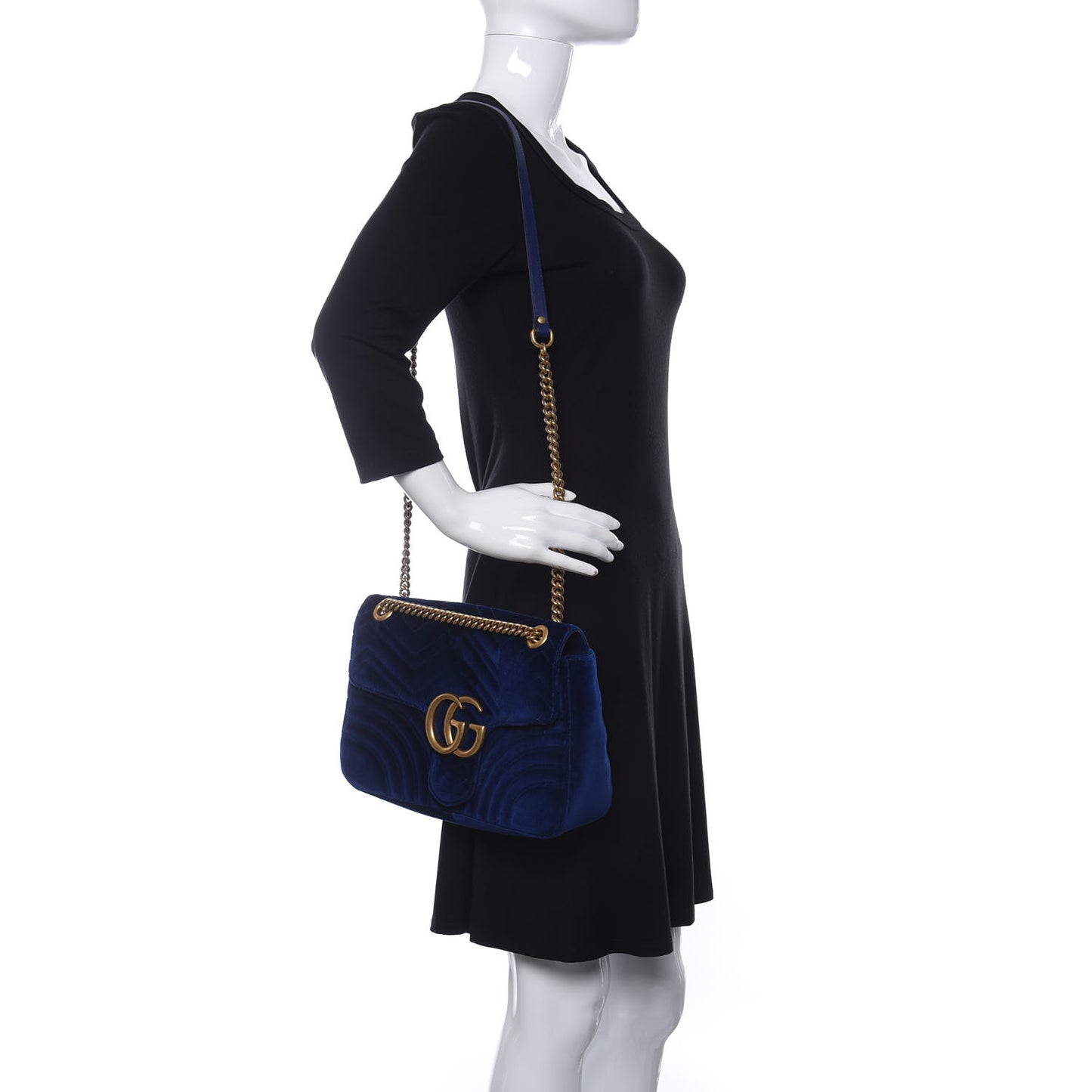 Velvet Matelasse Medium GG Marmont Shoulder Bag Cobalt Blue
