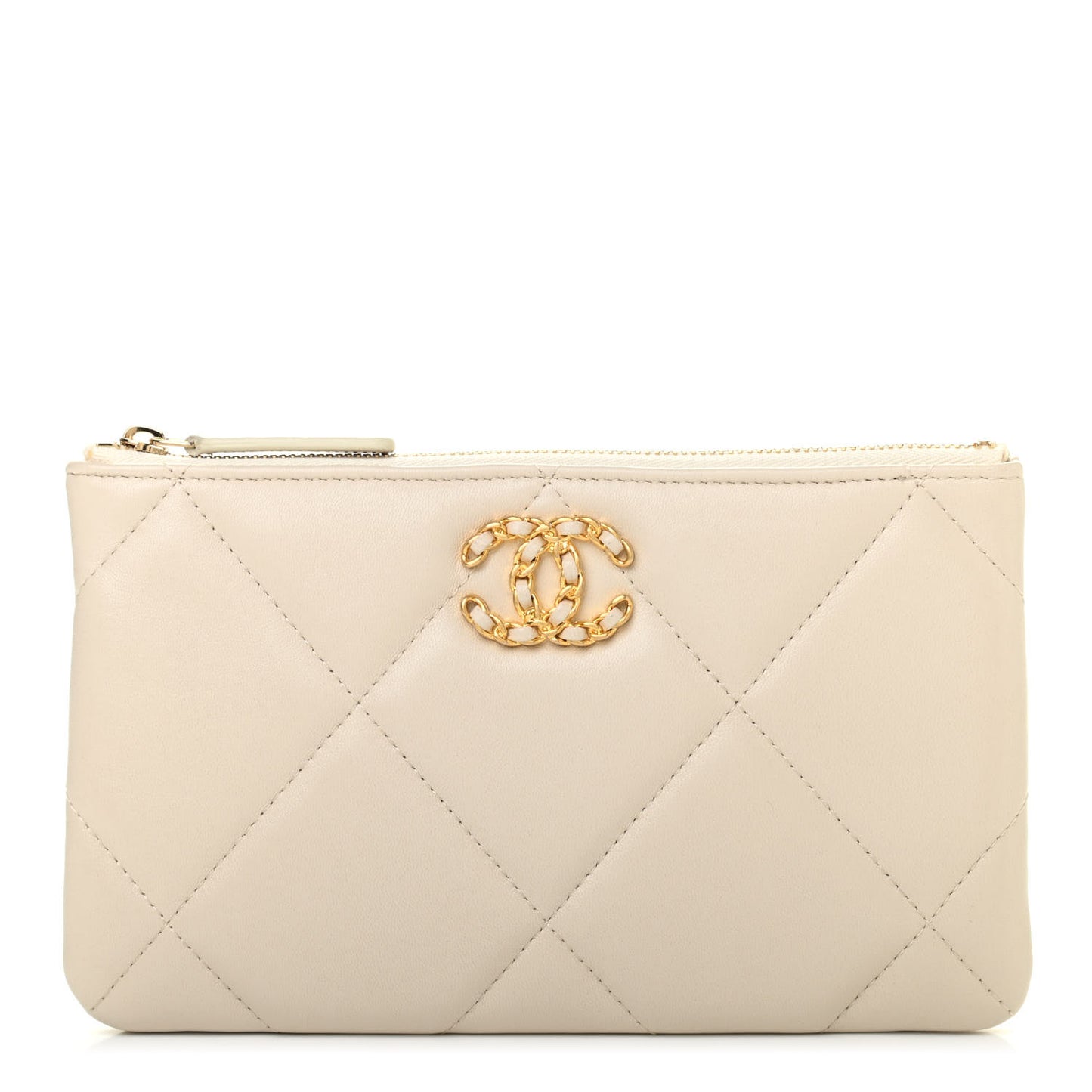 Goatskin Quilted Small Chanel 19 Pouch White