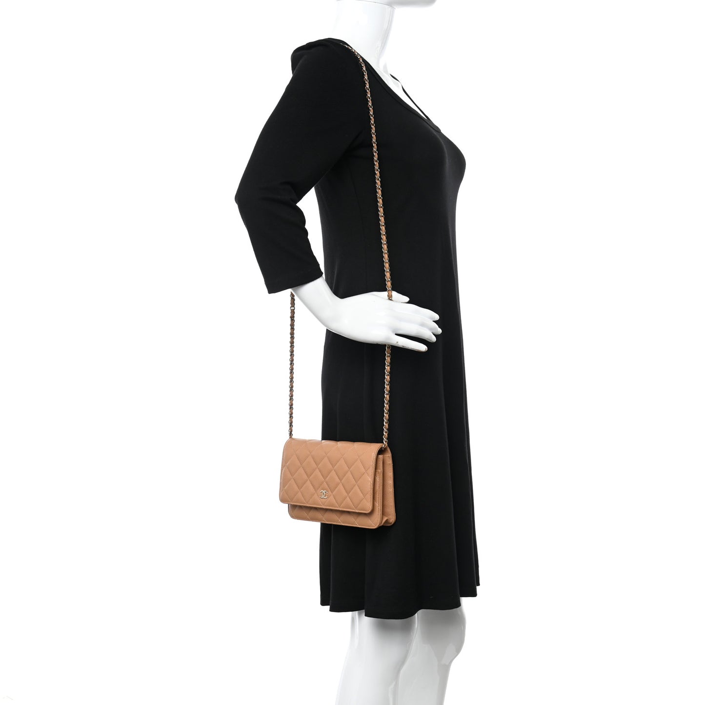 Caviar Quilted Wallet on Chain WOC Dark Beige