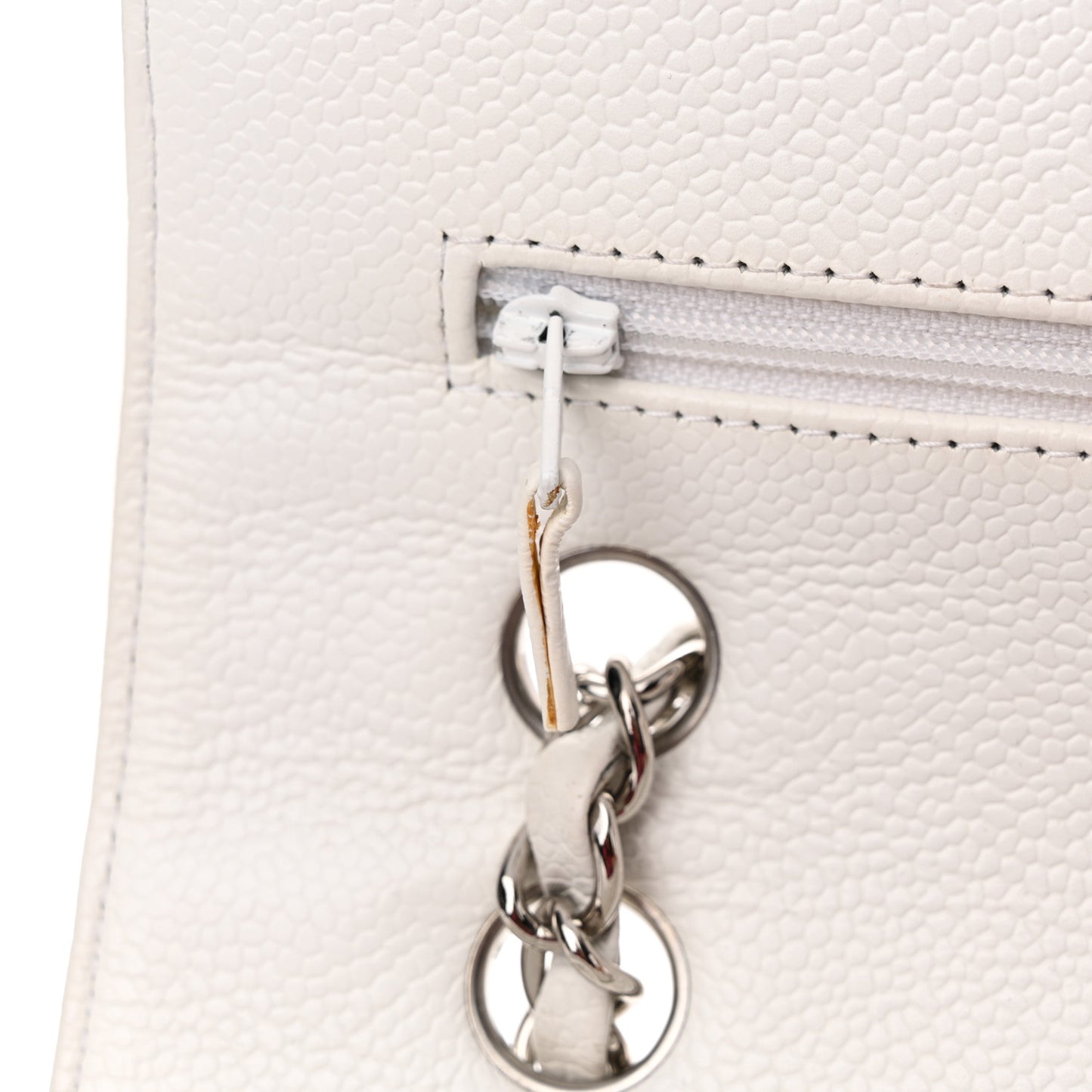 Caviar Quilted Medium Double Flap White