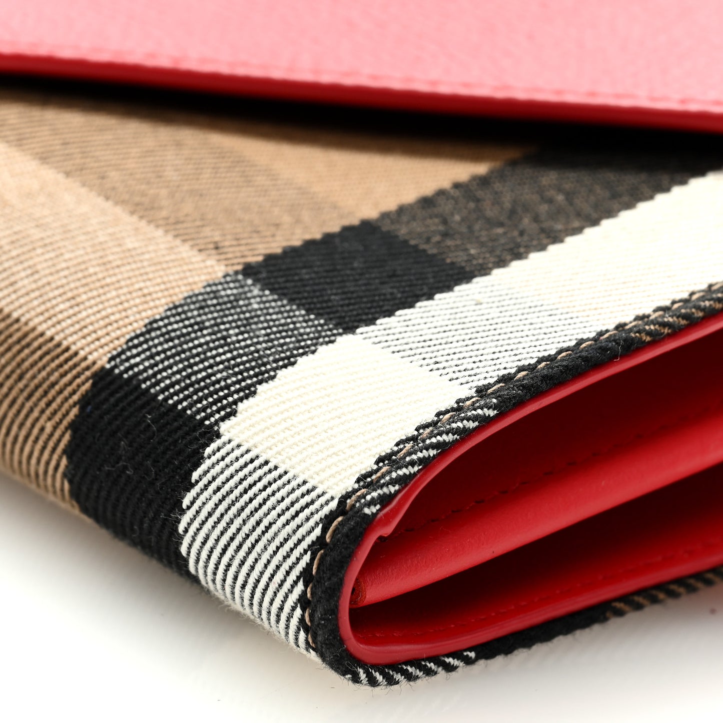 Calfskin House Check Hannah Wallet with Detachable Strap Bright Red