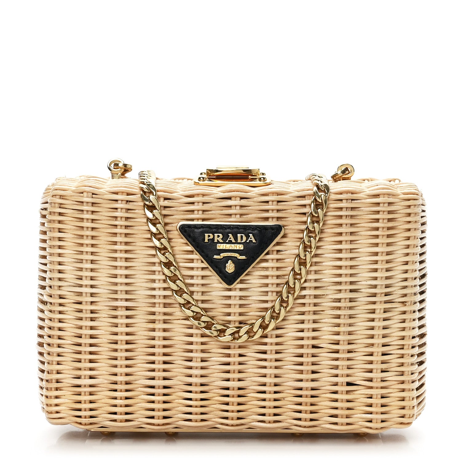 Prada Wicker Triangle Crossbody Clutch Naturale Black 1311226