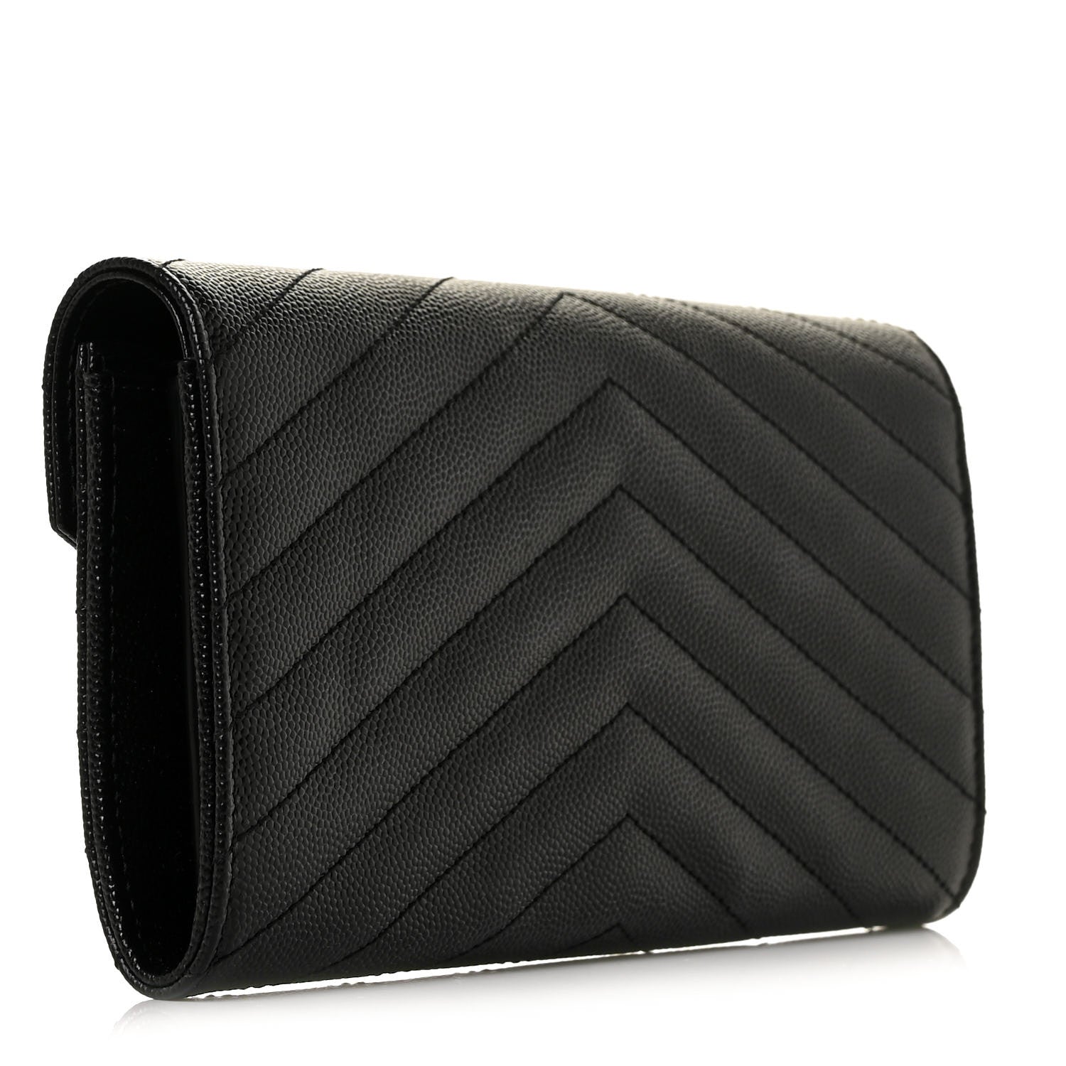 Saint Laurent Grain De Poudre Matelasse Chevron Monogram Flap Wallet Black 3 of 9